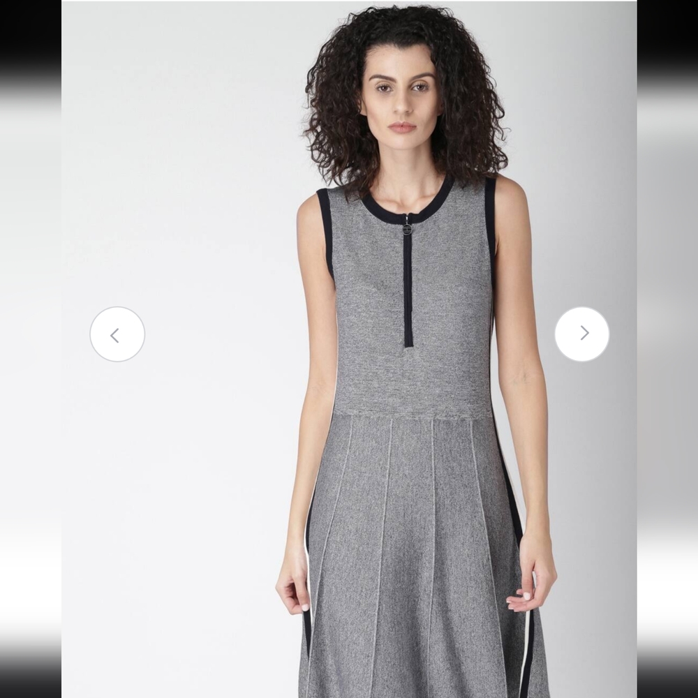 Tommy Hilfiger Knit grey and stripes dress, sleeveless, zip front, gray, medium